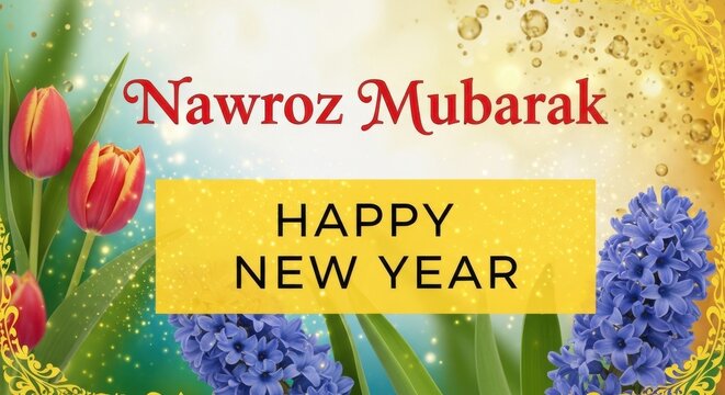 Vibrant Nawroz Mubarak greeting with flowers for happy new year