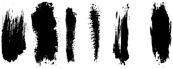Grunge brushes. Paintbrush sketch strokes, black splash distress texture and paint daub. Rough ink stain and calligraphy element vector set. Illustration sketch grungy shape, artistic splash textured.