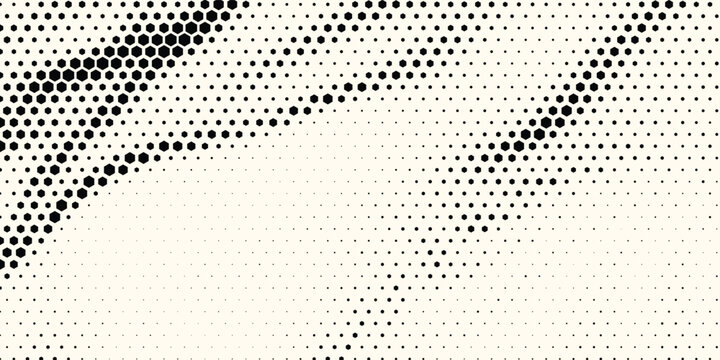 Abstract Vintage Halftone Hexagon Background. Abstract halftone background featuring hexagon and dot patterns with a vintage, distressed texture on a light beige surface.