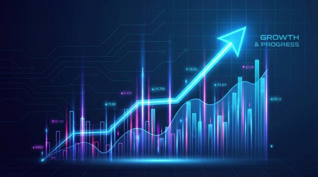 Colorful graph showing growth and progress with upward trending arrow