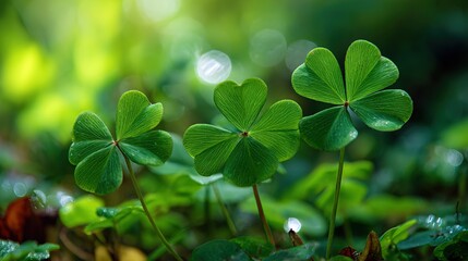 Green Clover Leaves Symbolizing Luck, Nature, and Growth