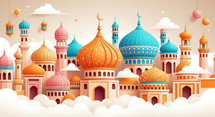 lantern ramadan islamic, eid mubarak banner with generative AI