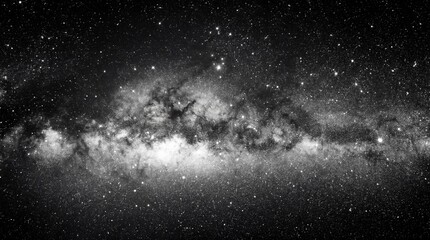 Fototapeta premium Monochrome Milky Way galaxy with stars and cosmic dust clouds, deep space astronomy background
