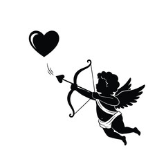 Fototapeta premium Romantic silhouette of flying Cupid archer with bow and arrow, releasing a loving heart, symbolizing affection, passion, and Valentine's Day celebration
