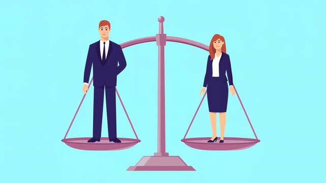 Corporate Diversity Balance Illustration. Business Figures Representing Fairness In Workplaces
