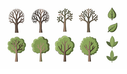 Fototapeta premium Flat Hand Drawn Tree and Leaf Vector Elements for Botanical and Nature Design