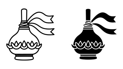 Traditional Thai perfume bottle Nam Ob icons in line art and silhouette styles representing cultural heritage and festive traditions used during Songkran festival and religious ceremonies.