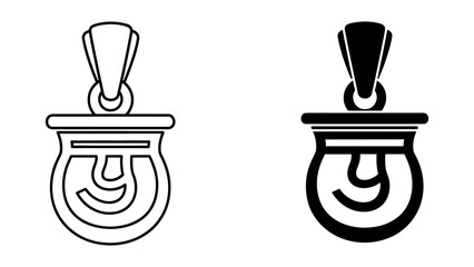 Zipper pull icon set featuring outline and solid silhouette styles, vector illustration of clothing fastener slider for sewing, fashion, and luggage design, isolated black symbols on white