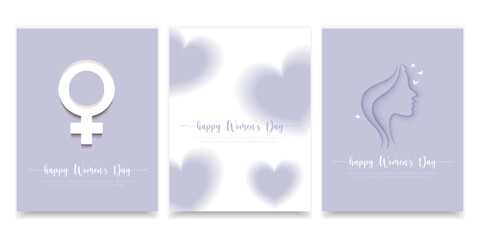 Happy Women’s Day Minimal Poster Set with Feminine Symbols, Women Empowerment Illustration Set for March 8, vector illustration. © anchal