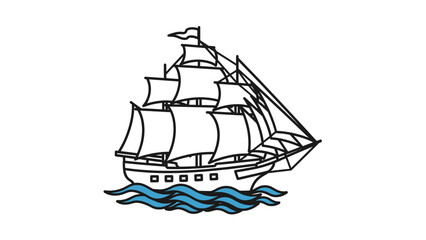 Classic Sailing Ship Nautical Vessel Illustration on Isolated White Background © Pendi