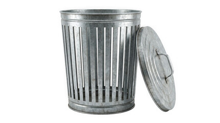 A metal trash can with a lid