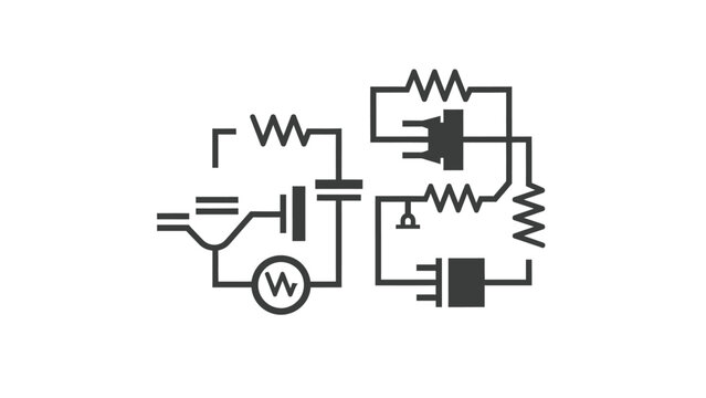Electronic Circuit Diagram with Resistors, Capacitor, and Ammeter in Outline on an Isolated White Background
