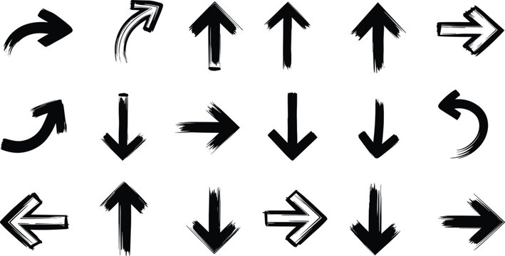 Various black and white arrows pointing in different directions with a brush stroke style