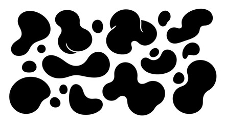 Fototapeta premium A collection of abstract black blobs and shapes scattered across a white background.