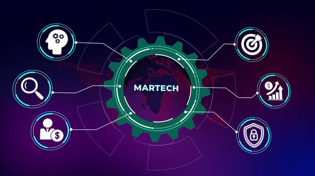 Martech Marketing Technology Concept on Virtual Screen Interface with Digital Business Network
