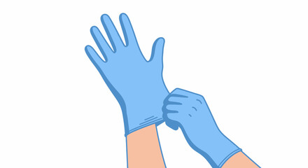 Obraz premium Close-up of a person's hands putting on a blue disposable medical glove.