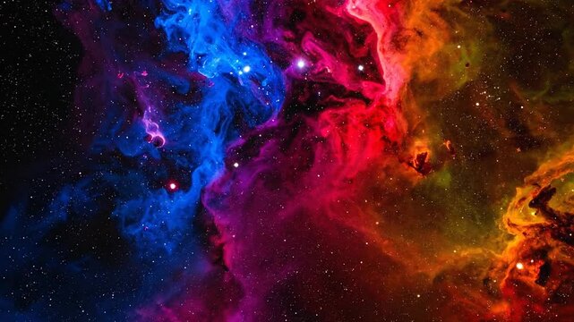 Close-up of l shears against a vibrant, colorful nebula background in deep space.