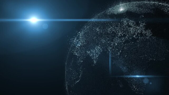 Abstract earth rotation, big data, digital clouds. Global network connection and data connections concept. Communication technology global world network. 3D animation. Seamless loop