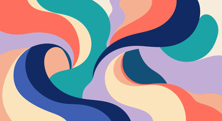 Obraz premium Abstract swirling pattern with organic shapes in a vibrant color palette of blues, oranges, and creams.