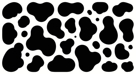 Fototapeta premium A collection of irregular black blobs scattered across a white background, resembling a cow's hide pattern.