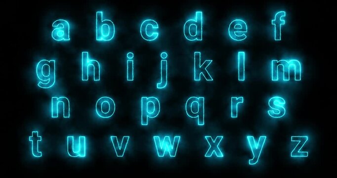 Glowing blue electric alphabet letters A&ndash;Z on a dark background, animated neon typography with energy effect for futuristic titles and digital design.