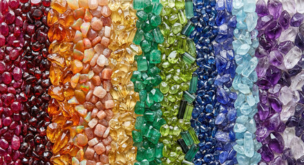 Background of colorful gemstone chips in rainbow gradient