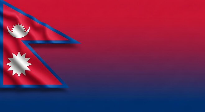 The flag of Nepal waving in the wind, symbolizing national pride and sovereignty, viewed from a frontal perspective in a patriotic setting and cultural environment