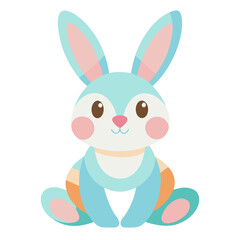 Obraz premium Cute Easter bunny sitting, rounded shapes, soft pastel colors, isolated on white