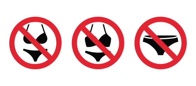 No underwear or swimwear sign vector illustration prohibition symbol for intimate apparel and bathing suits