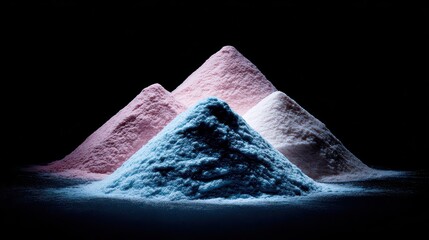 Colorful Powder Piles Stacked on Black Background Representing Texture and Gradient and Variety of Colors Lit with a Dramatic Side Light