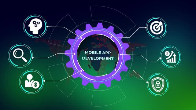Mobile App Development Innovation Concept for Business Technology and Digital Smartphone Network