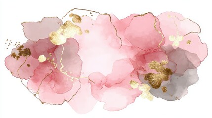 Elegant Pink Watercolor Stain with Golden Details on White Backdrop for Delicate Design Projects