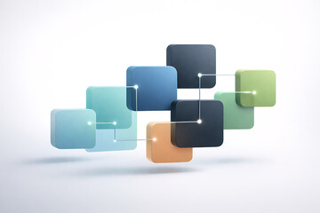 Abstract Network of Interconnected Rounded Squares on White Gradient