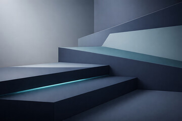 Abstract Blue Geometric Stairs in Minimalist Space