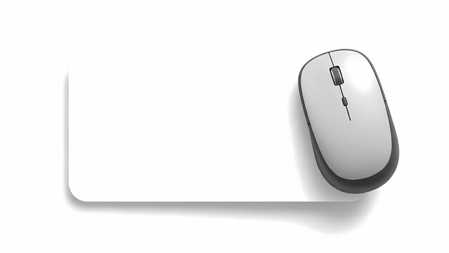 Minimalist wireless computer mouse on blank white mouse pad