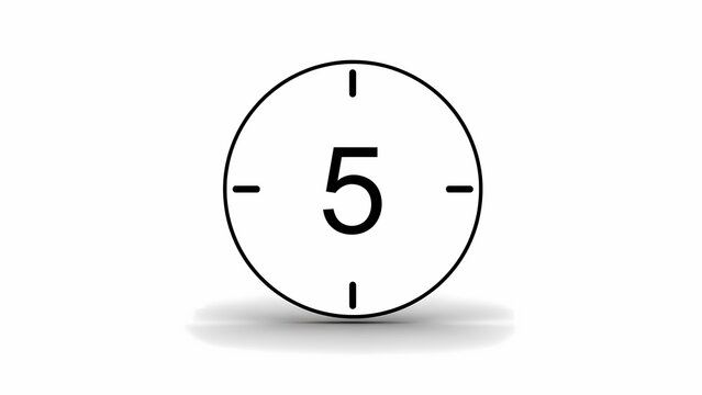 Minimalist countdown timer with number five on white background