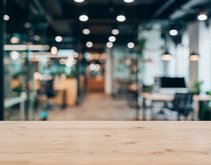 Blurred background of modern open space office interior with bokeh lighting