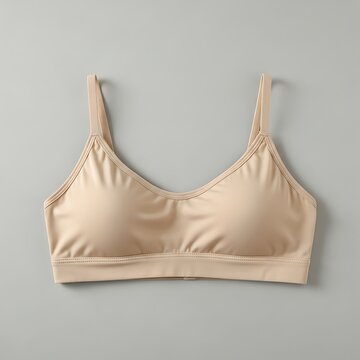 Light beige sports bra with lace trim and racerback design.