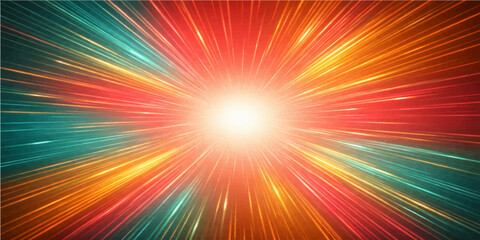 Fototapeta premium A vibrant abstract background vector features a colorful sun burst of orange and yellow rays, creating a bright energy explosion illustration with a glowing star pattern for a summer backdrop design