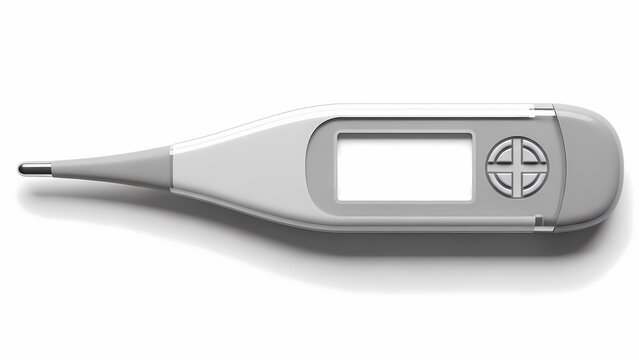 Digital thermometer with blank screen on white background