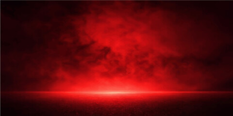 Abstract red background with fractal white smoke design featuring dark fire textures and a sunset cloudscape backdrop over a deep space horizon © alien