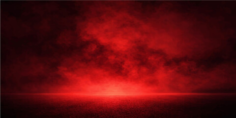 An abstract dramatic sunset featuring red and white smoke swirling against a dark cloudscape of orange and pink light during a beautiful storm at dusk © alien
