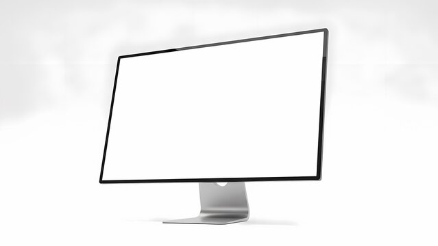 Modern widescreen computer monitor with blank white screen on white background