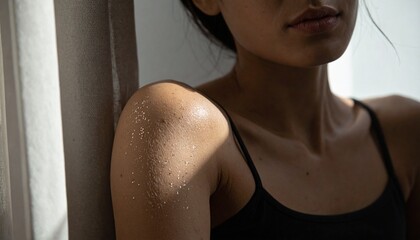 Woman with Dry Peeling Skin on Shoulder in Natural Light, Concept of Vulnerability and Emotional Discomfort