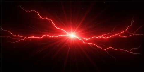 A futuristic motion art illustration of glowing blue and red plasma lightning flashing in the dark night sky with fractal energy waves and bright star effects on a black technology wallpaper © Fahid