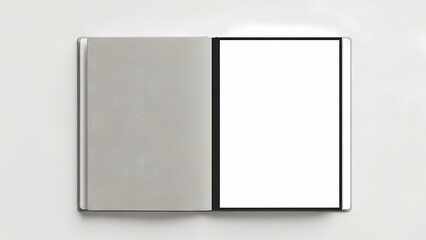 Open blank book with white pages on a light background
