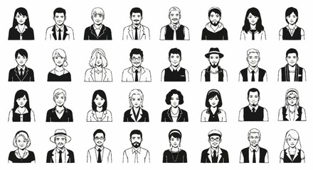Fototapeta premium Collection of Diverse People Portraits Hand Drawn Style.