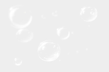 Abstract water drops, bubbles on transparent background.