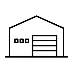 Modern industrial warehouse building, linear icon. Commercial storage, logistics hub, and distribution. Line with editable stroke