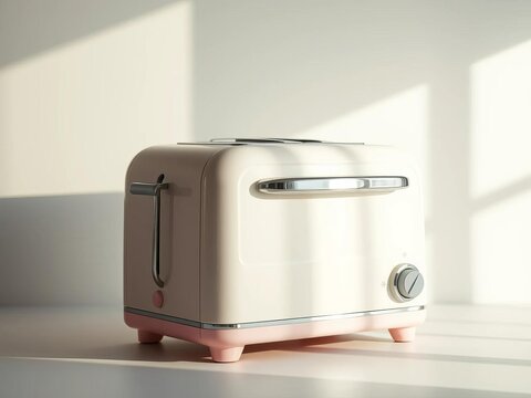 Whimsical pastel toaster oven bathed in soft, diffused light, artfully tilted, evoking morning magic,  Dutch angle,  soft light